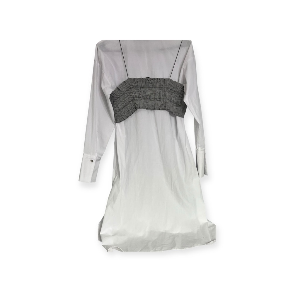 Zara Basic Button Down Shirt Dress With Gray Plai… - image 3